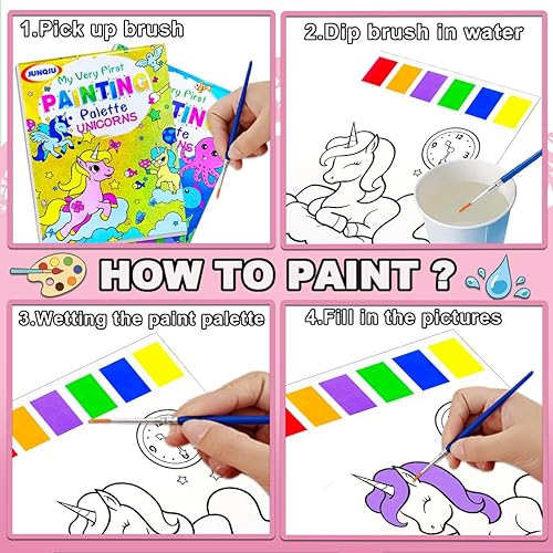 Vista 16 de JUNQIU - Juego de pintura de acuarela para niños, libros de pintura con agua para niños de 4 a 8 años, libro de pintura de acuarela de bolsillo, kit