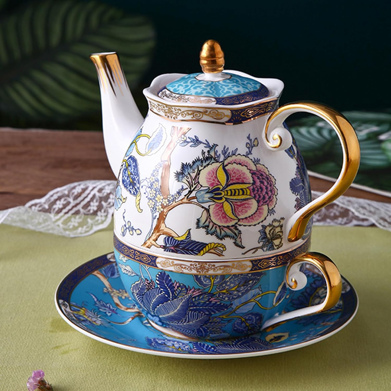 ティーポット&カップ4個セット グジェリ焼 グジェリ陶器 ロシア