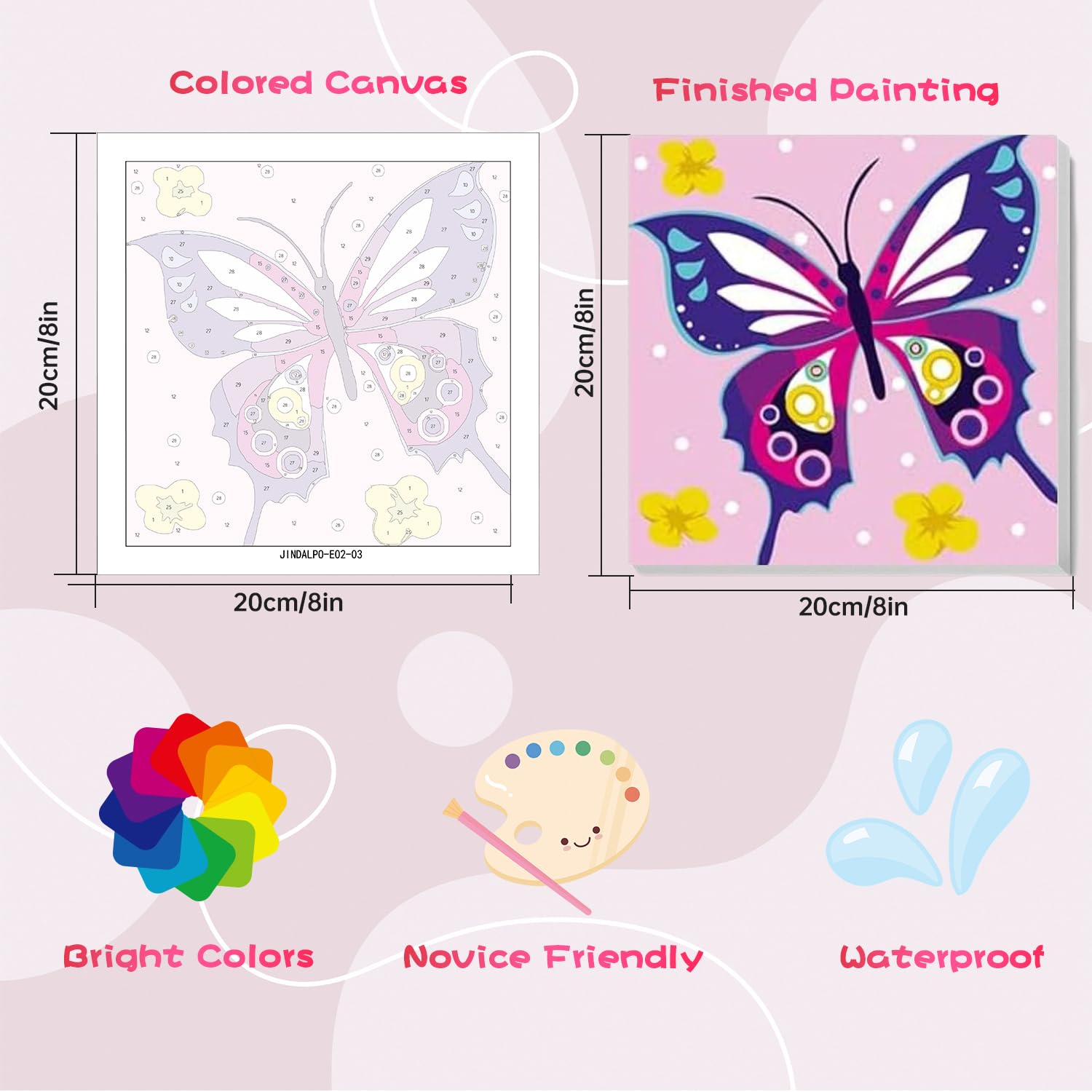 4 Toiles Peinture Par Numéros Animaux 20x20cm - Kit Peinture Enfant Avec Pinceaux - Idéal 7-10 Ans