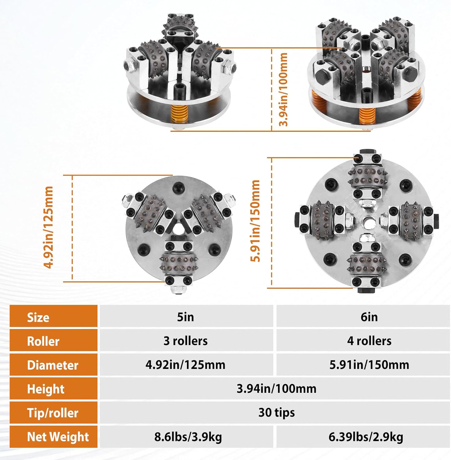 Meticuloso 5 Inch Bush Hammer Tool, Coating Removal Stone Texturing, Concrete Surface Roughening Tool for Variable-Speed Angle Grinders&Polishers (Arbor: 5/8"-11 Threaded), with a M14 Thread Converter