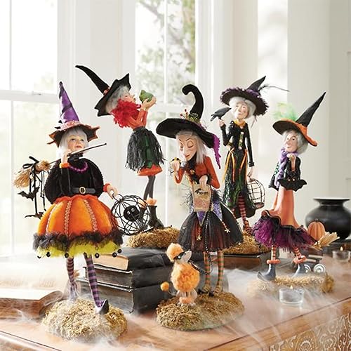 Miniatura 6 de Lsotier Adorno de estatua de muñeca de bruja de Halloween, encantadoras muñecas de escritorio para Halloween, decoración de oficina en casa, regalo,
