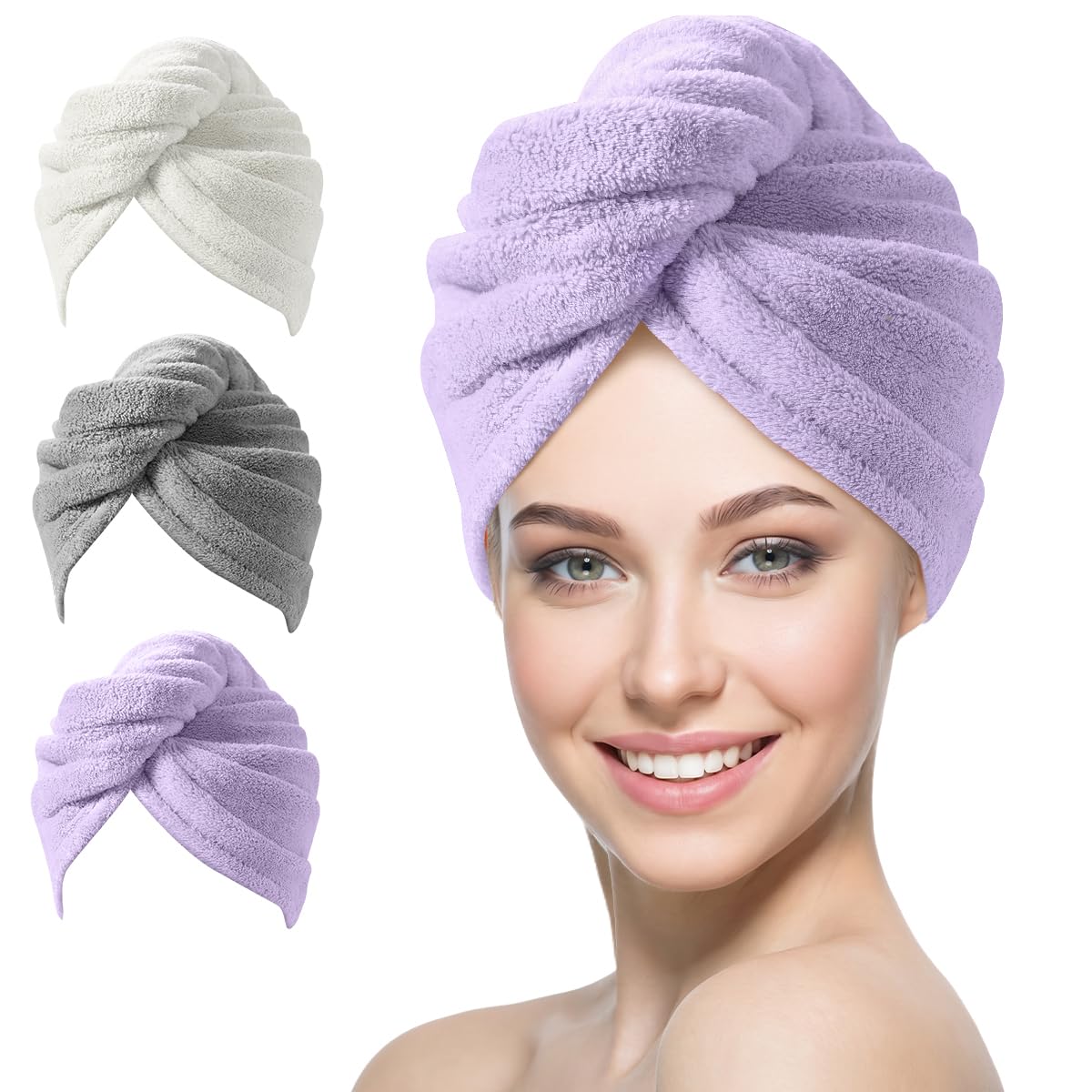 YFONG Kadınlar için Daha Büyük Mikrofiber Saç Havlusu Sargısı, Düğmeli Saçlar İçin Hızlı Kurutma Havluları, Islak Saçlar İçin Süper Emici Saç Türbanları Uzun Kalın Kıvırcık Saçlar, Yumuşak Saç Kurutma
