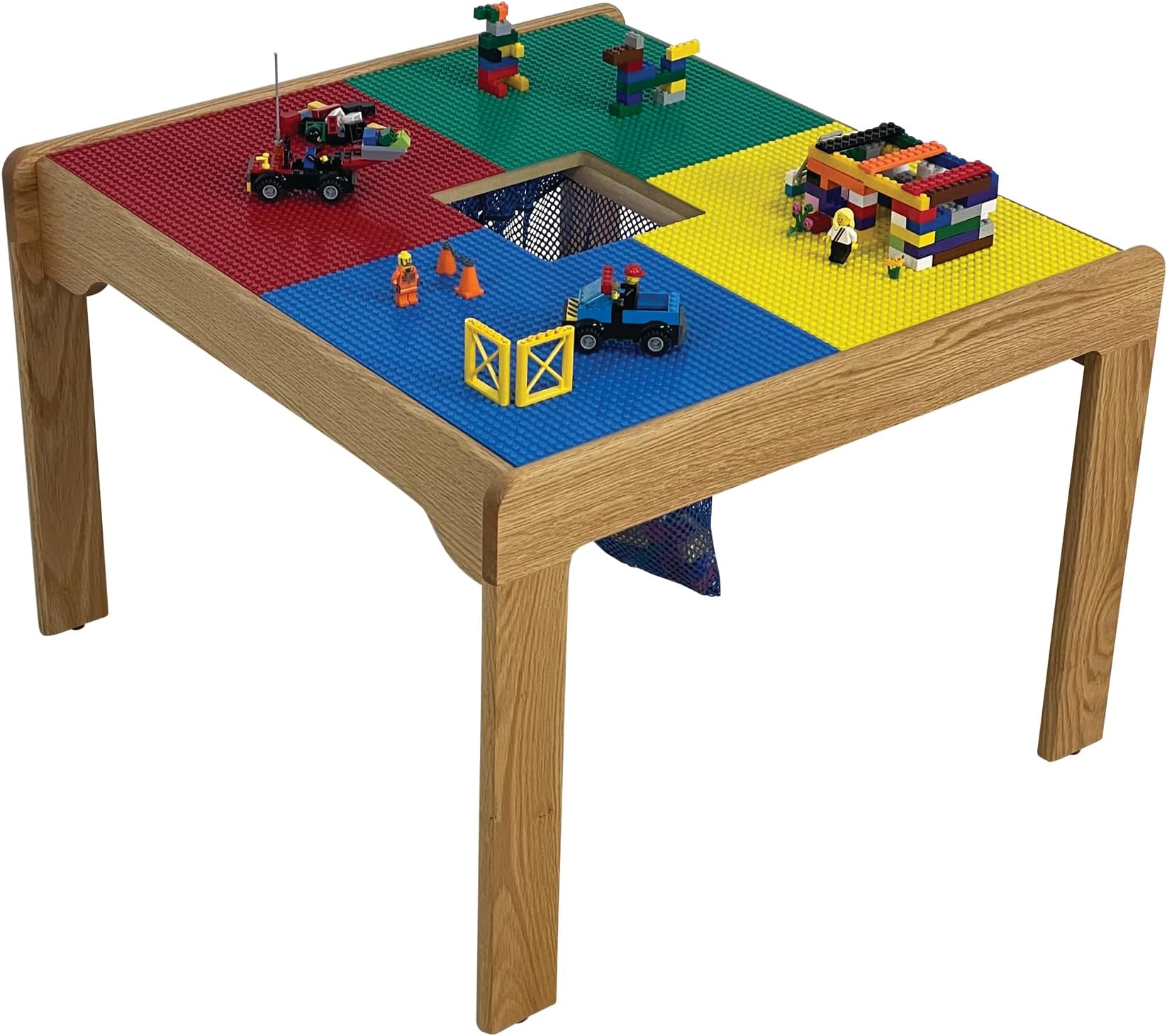 Fun Builder® 100% "American-Made Solid Oak Wood Building Block Table with Removable Storage-Compatible with Lego® Brand Blocks-Tool-Free Assembly(Patent Pending)-27"x27"-Ages 5 & up