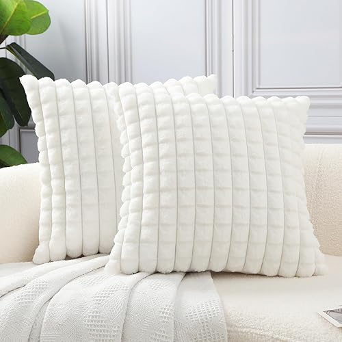 HPUK Fundas de almohada cuadradas de felpa de piel sintética de 18 x 18 pulgadas, fundas de almohada decorativas y esponjosas para sala de estar,
