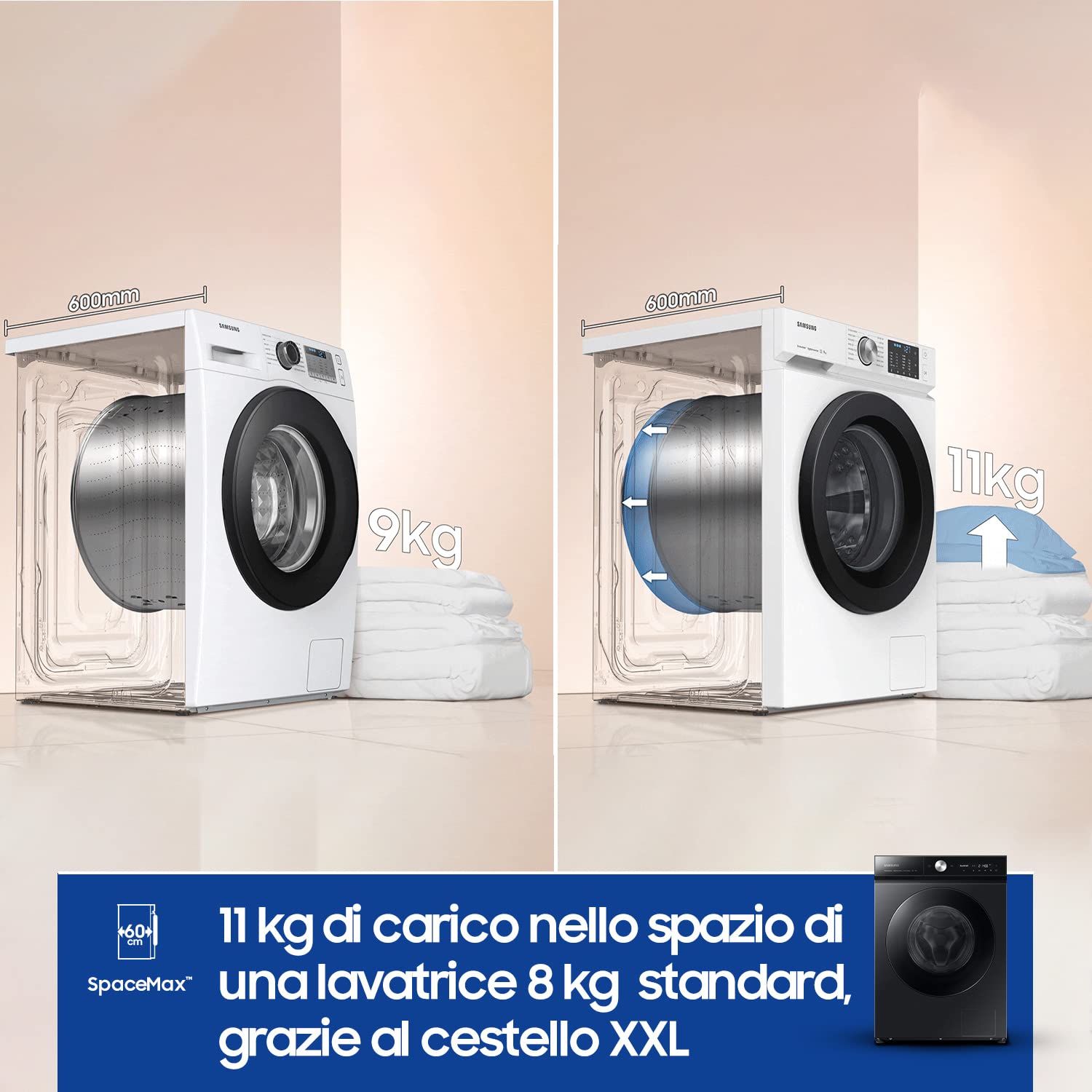 Samsung Lavatrice BESPOKE AI QuickDrive WW11BB944DGBS3 Libera installazione, 11 Kg, Classe A, Wifi, Vapore, Carica Frontale (Ricondizionato)