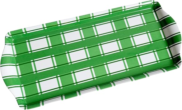 Green Plaid Melamine Serving Tray with Handles Festive All-Season Platter