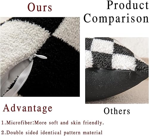 Miniatura 3 de NIDITW Juego de 2 fundas de cojín de microfibra ultra suaves de tablero de ajedrez a cuadros, acogedora y mullida para decoración del hogar, sofá,