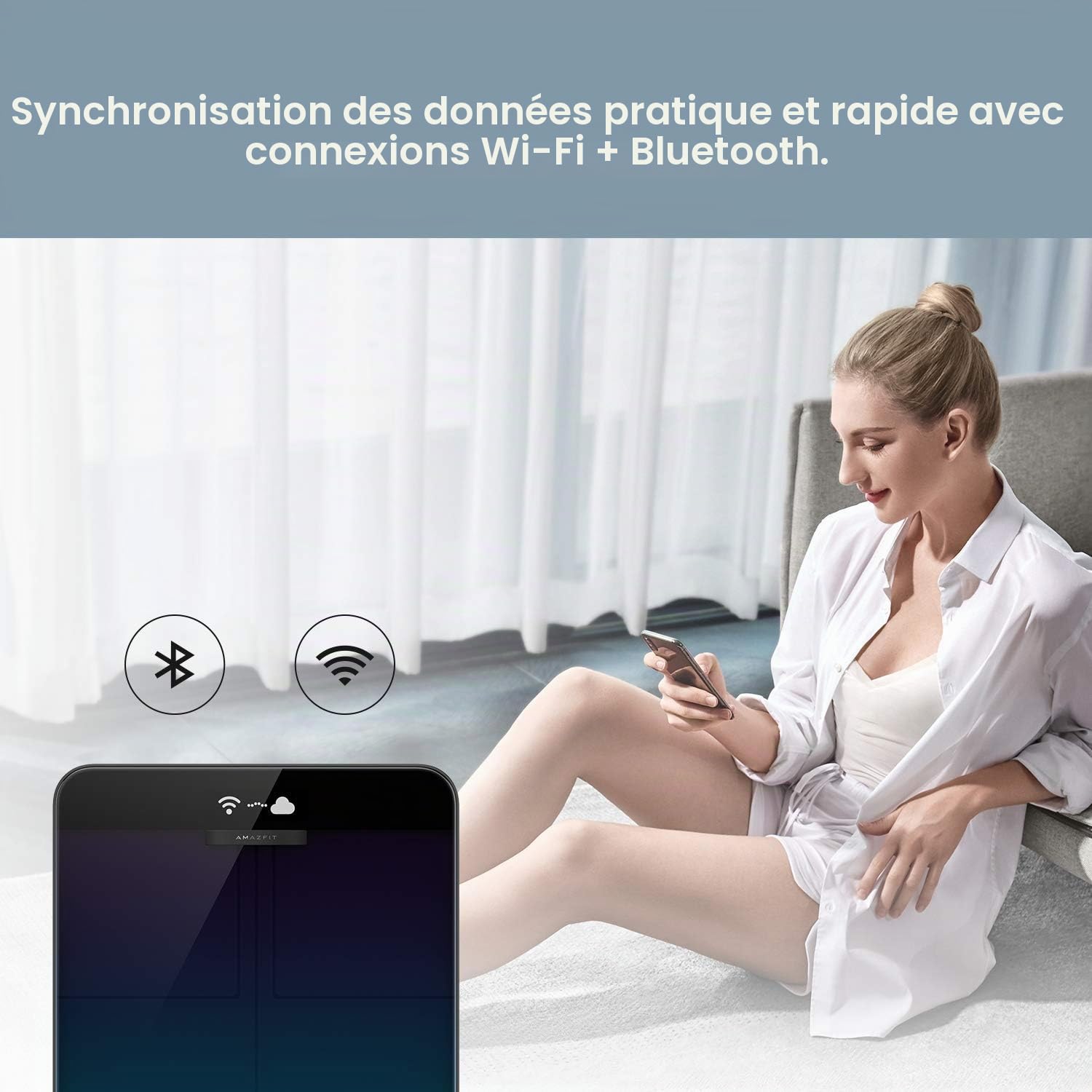 Amazfit Pèse Personne Impédancemètre, Balance Connectée Wifi+Bluetooth, Pèse-Personne Numérique avec 16 Données Corporelles, Multi-Utilisateurs pour Iphone/Android