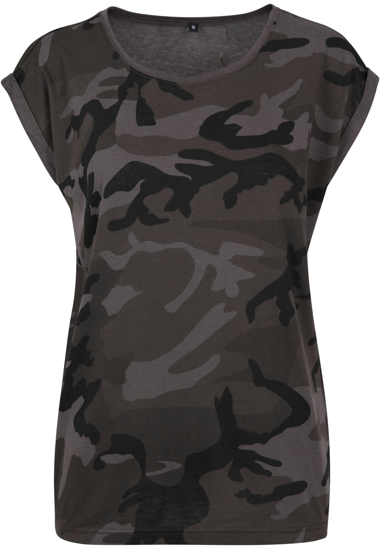 Build Your Brand Women's Ladies Extended Shoulder Camo Tee T Shirt, Dark Camo, XXL UK