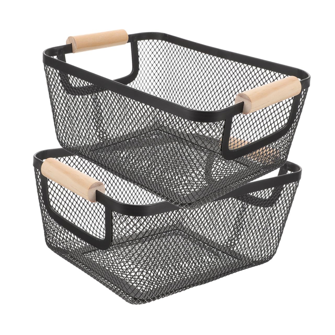 2 Stück Teiliges Drahtkorb mit Holzgriffen Robuster Metallkorb für Vielseitige Aufbewahrung in Küche Bad Wohnbereich Platzsparender Organizer im Nordischen Design