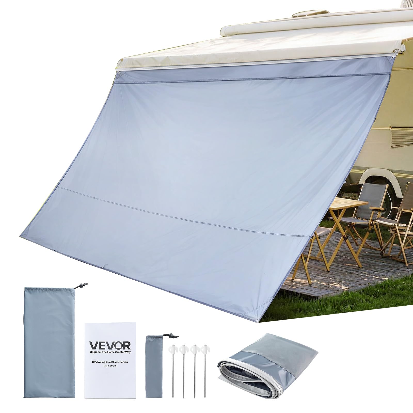 VEVOR Parasole per Camper Roulotte 2 x 3,7 m Pannello Frontale Tenda da Sole Poliestere Anti UV50+