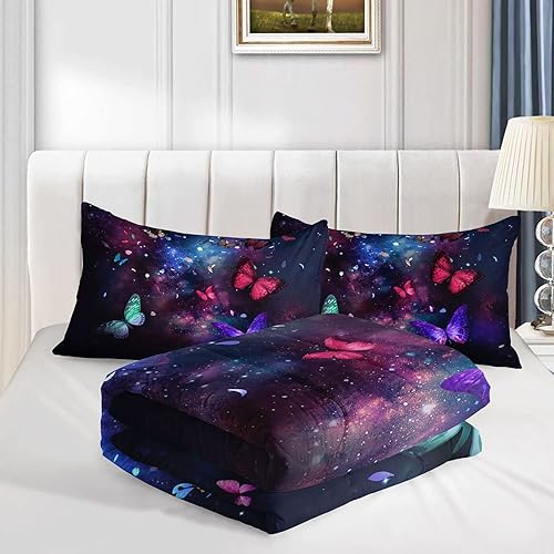Miniatura 102 de Black Blue Butterfly Comforter Set for Girls Women,Boho Butterfly Sun and Moon Mandala Printed Bedding Set with 2 Pillowcases(Black Blue Twin)