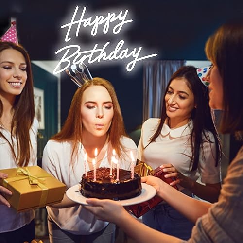 Miniatura 3 de Letrero de feliz cumpleaños para telón de fondo, 23 pulgadas, luz LED de neón regulable para decoración de fiesta de pared