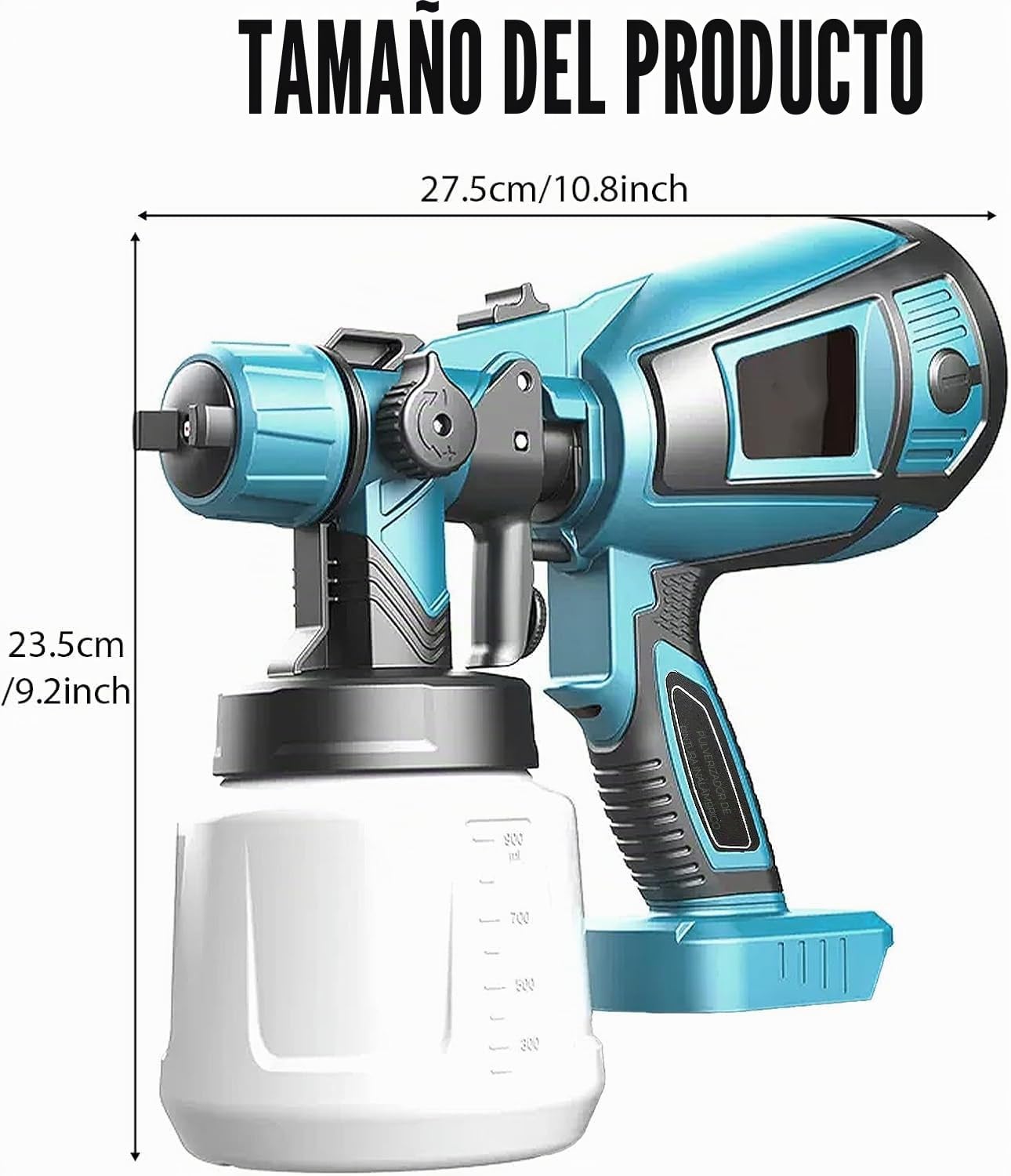 Pistola de pintura inalámbrica con 2 baterías de 3000 mAh y cargador, contenedor de 1000 ml, 3 boquillas (1,0/1,8/2,5 mm), boquilla y aguja de cobre, recipiente de PVC duradero - para paredes, puertas