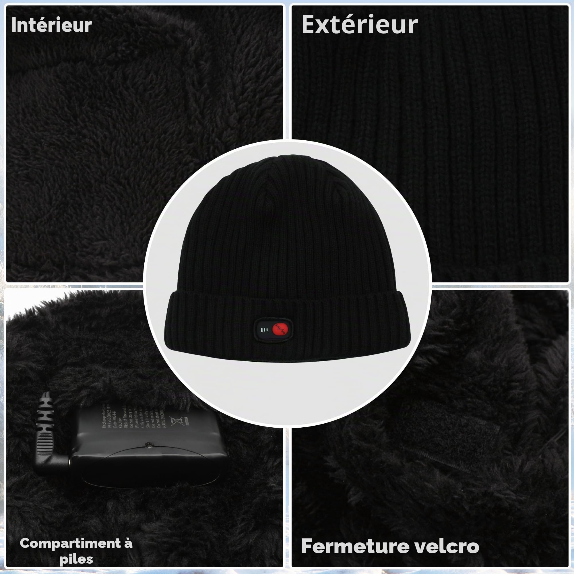 Svpro Bonnet chauffant à piles – Bonnet d'hiver chaud rechargeable