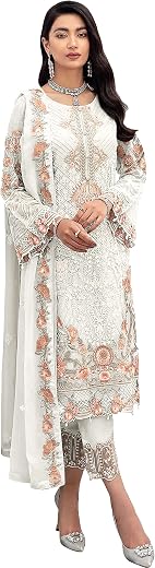 KANAKFAB Women's Georgette Semi Stitched Pakistani suit For Wedding (SF171515 White Free Size)