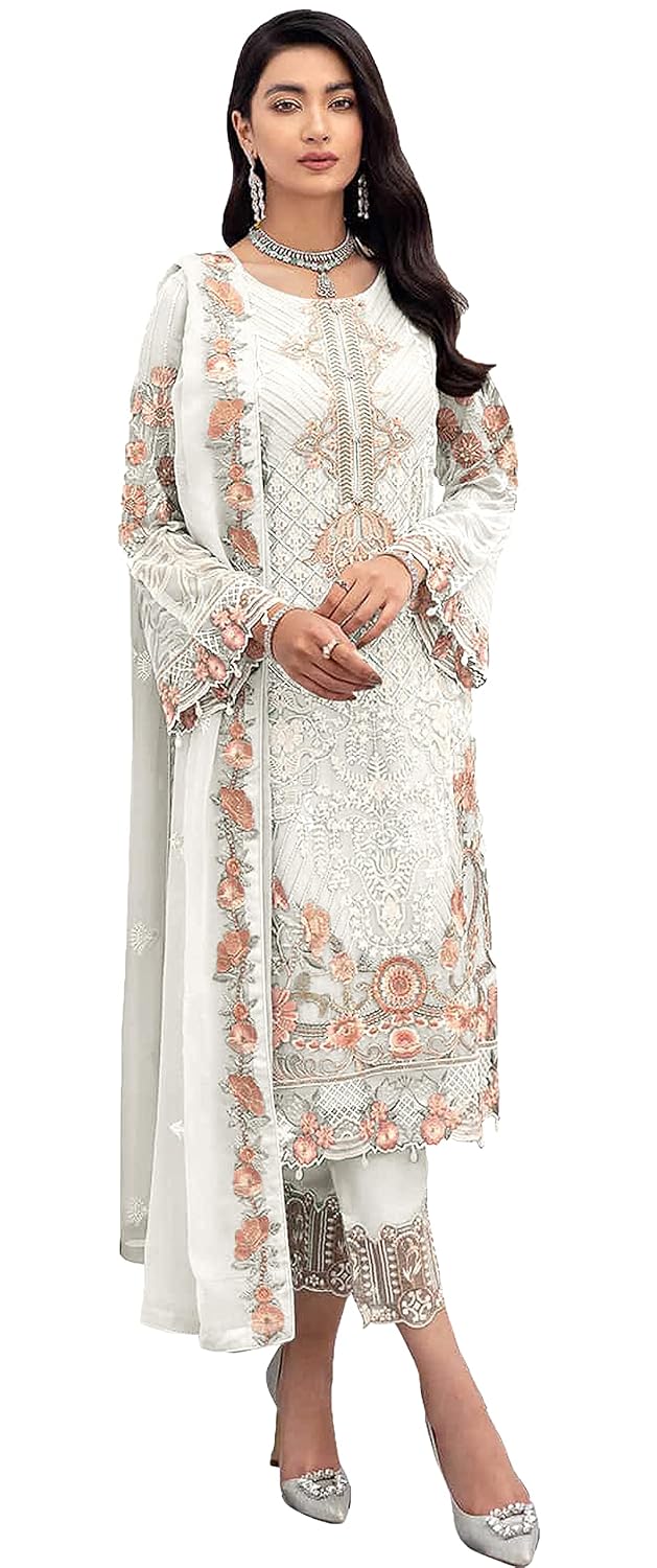 KANAKFAB Women's Georgette Semi Stitched Pakistani suit For Wedding (SF171515 White Free Size) - Review, Price and Buying Guide