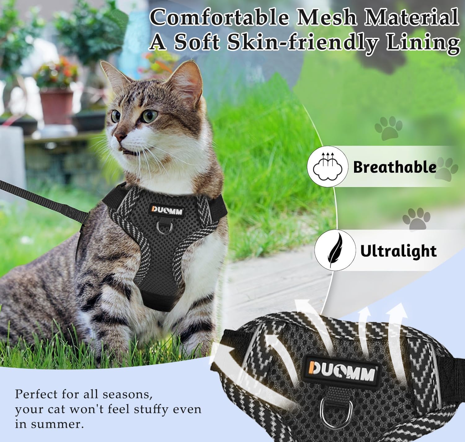 Cat Harness and Lead, Adjustable Kitten Harness with Reflective Strips, Cat Collar Set, Escape Proof Breathable Cat Vest Harness for Cats Dogs Pets Walking (S) 5 718pL6mDXaL. AC SL1500