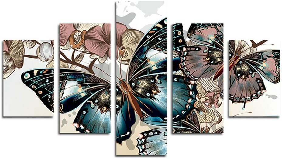 SwmArt 5 Piece Abstract Floral Print Butterfly Oil Painting on canvas room decor printing the image Canvas Print (no frame) Swm158 50 inch x30 inch
