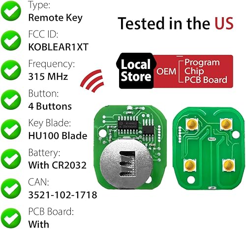 Miniatura 4 de KOBLEAR1XT - Control remoto de entrada sin llave KOBLEAR1XT 315MHz 4 botones para reemplazo para Cadillac Buick Lesabre Chevrolet GMC Oldsmobile