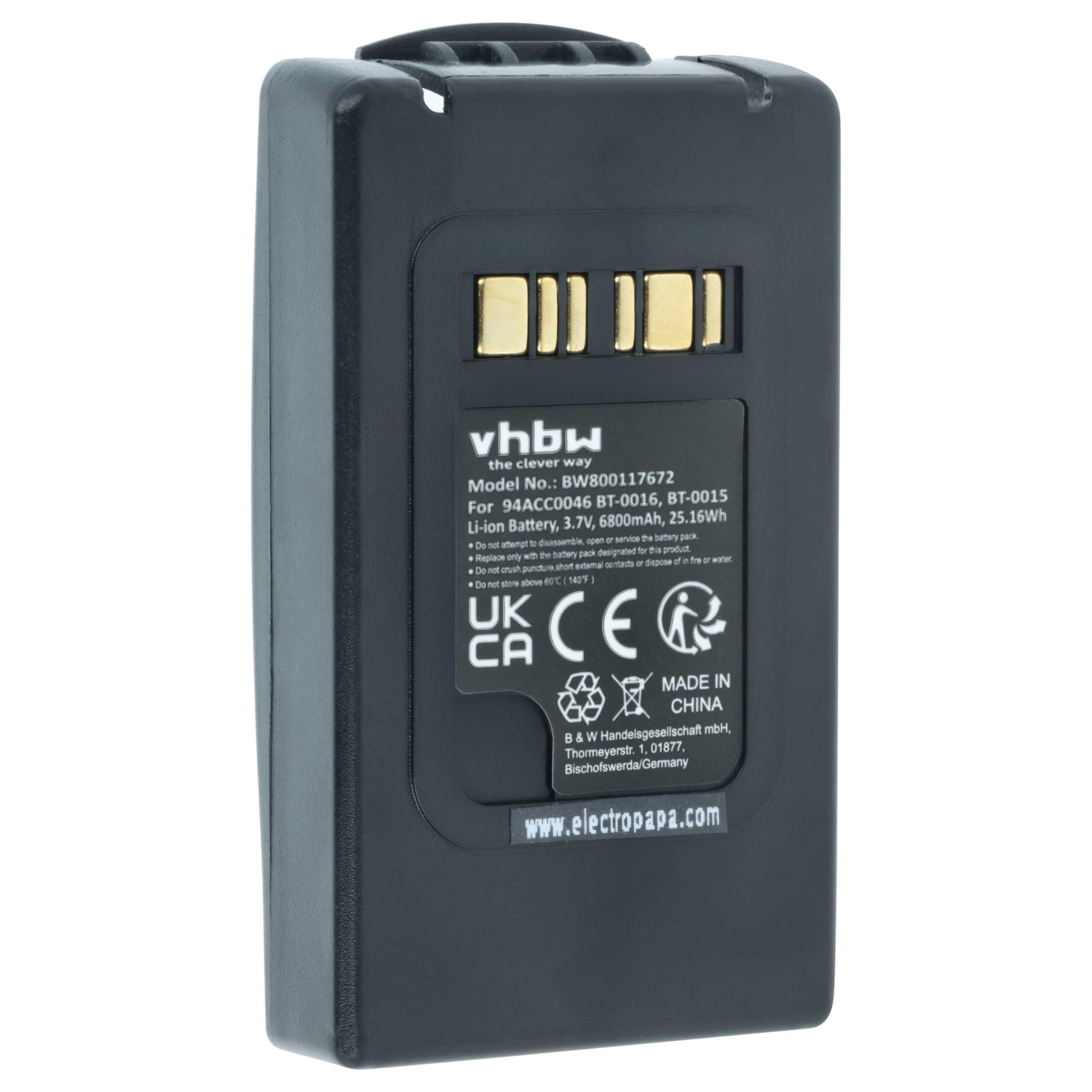 vhbw Akku Ersatz für Datalogic BT-0015 | BT-0016, 94ACC0046, 94ACC0048 für Barcodescanner POS (6800 mAh, 3,7 V, Li-Ion)