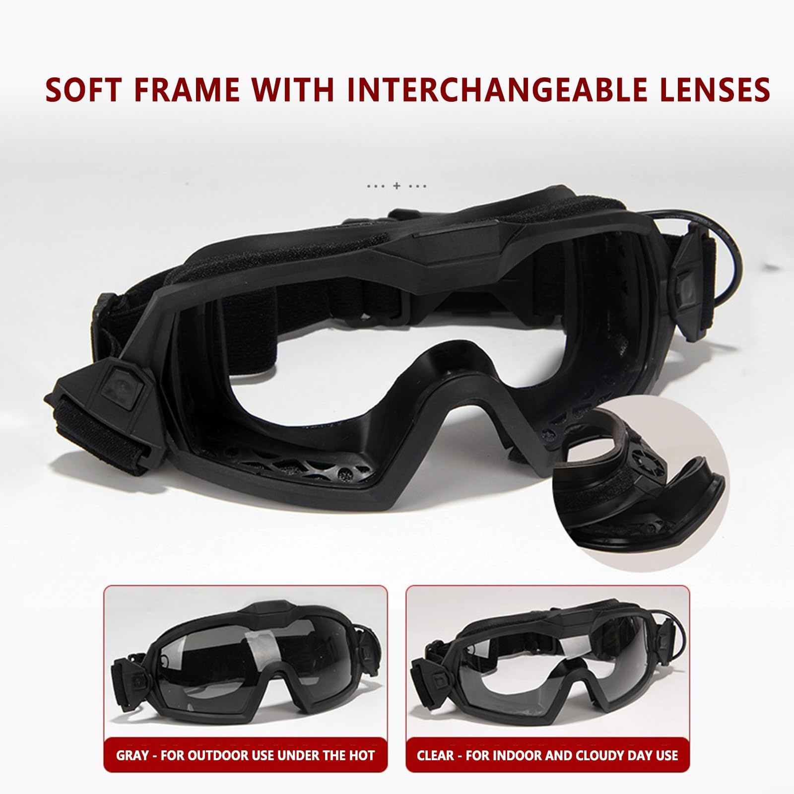 Occhiali Tattici Antiappannamento, Occhiali di Sicurezza HD con Ventola Ventilata Antiappannamento Attiva, Antiurto, Anti-ultravioletti, per Giochi di Tiro Tattici CS Airsoft Paintball