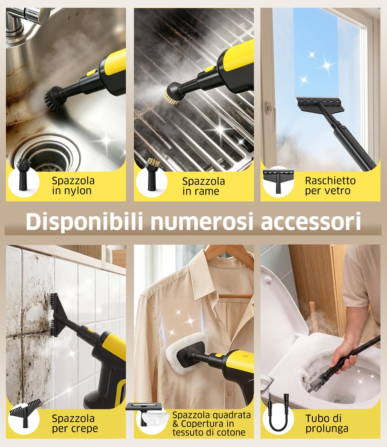 PEXCHO Scopa a Vapore Multifunzione 7 in 1, 1500W Pulitore a Vapore Elimina il 99,9% di Virus e Batteri, Si riscalda in 15 secondi, Serbatoio Estraibile, Lavapavimenti a Vapore Senza Prodotti Chimici