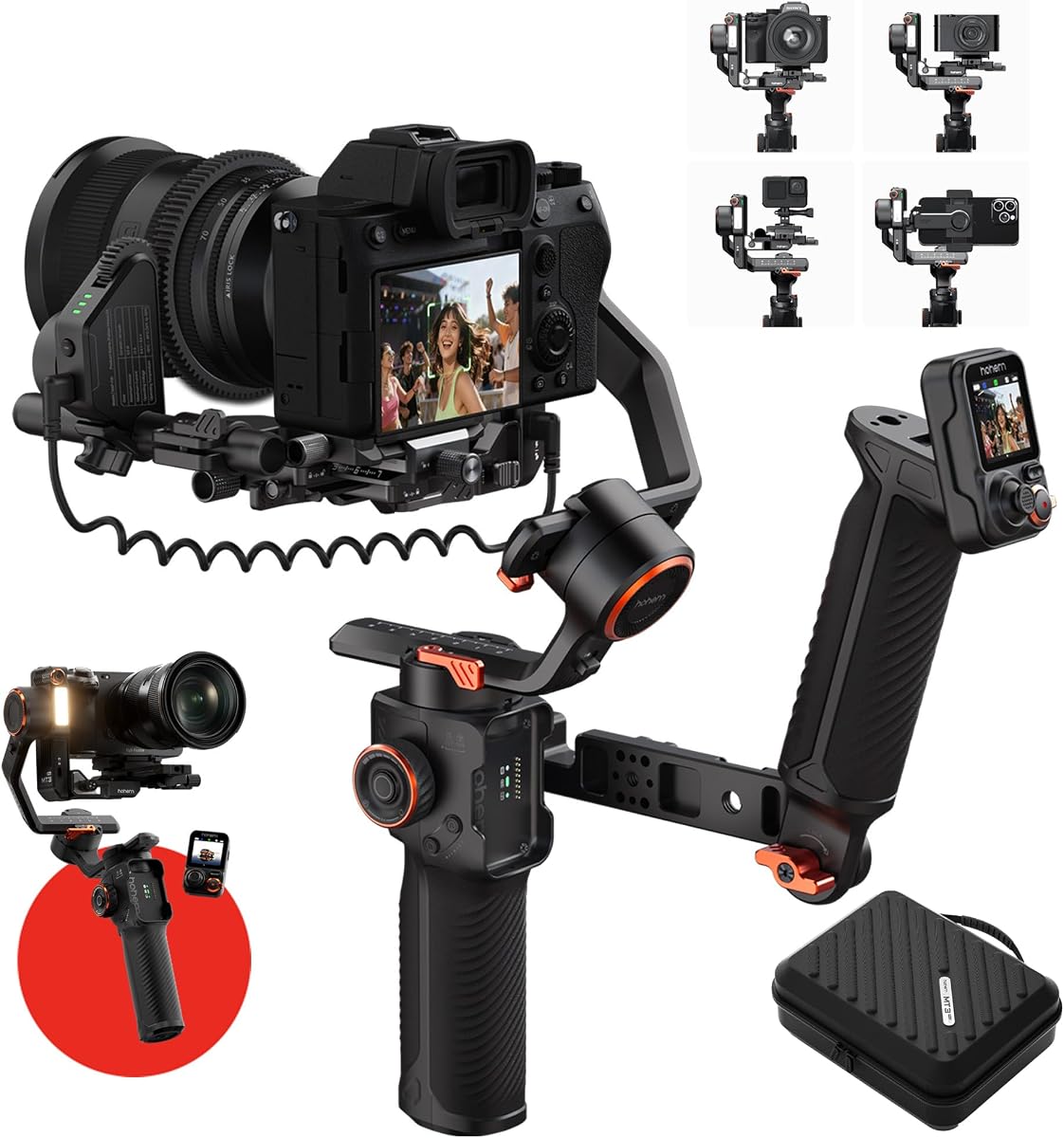 Hohem iSteady MT3 Pro Kit Estabilizador de cardán para cámara, con rastreador AI y control remoto de transmisión en vivo desmontable, mango giratorio bidireccional, seguimiento de enfoque, vertical rápido, carga útil de 5.5 libras para iPhone/sin espejo/cámara de acción