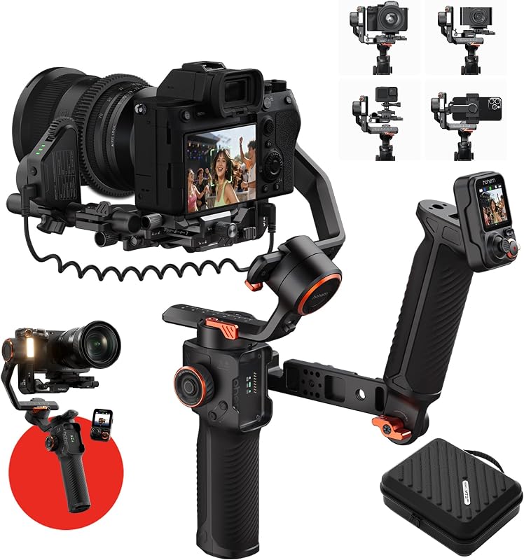Hohem iSteady MT3 Pro Kit Estabilizador de cardán para cámara, con rastreador AI y control remoto de transmisión en vivo desmontable, mango giratorio bidireccional, seguimiento de enfoque, vertical rápido, carga útil de 5.5 libras para iPhone/sin espejo/cámara de acción