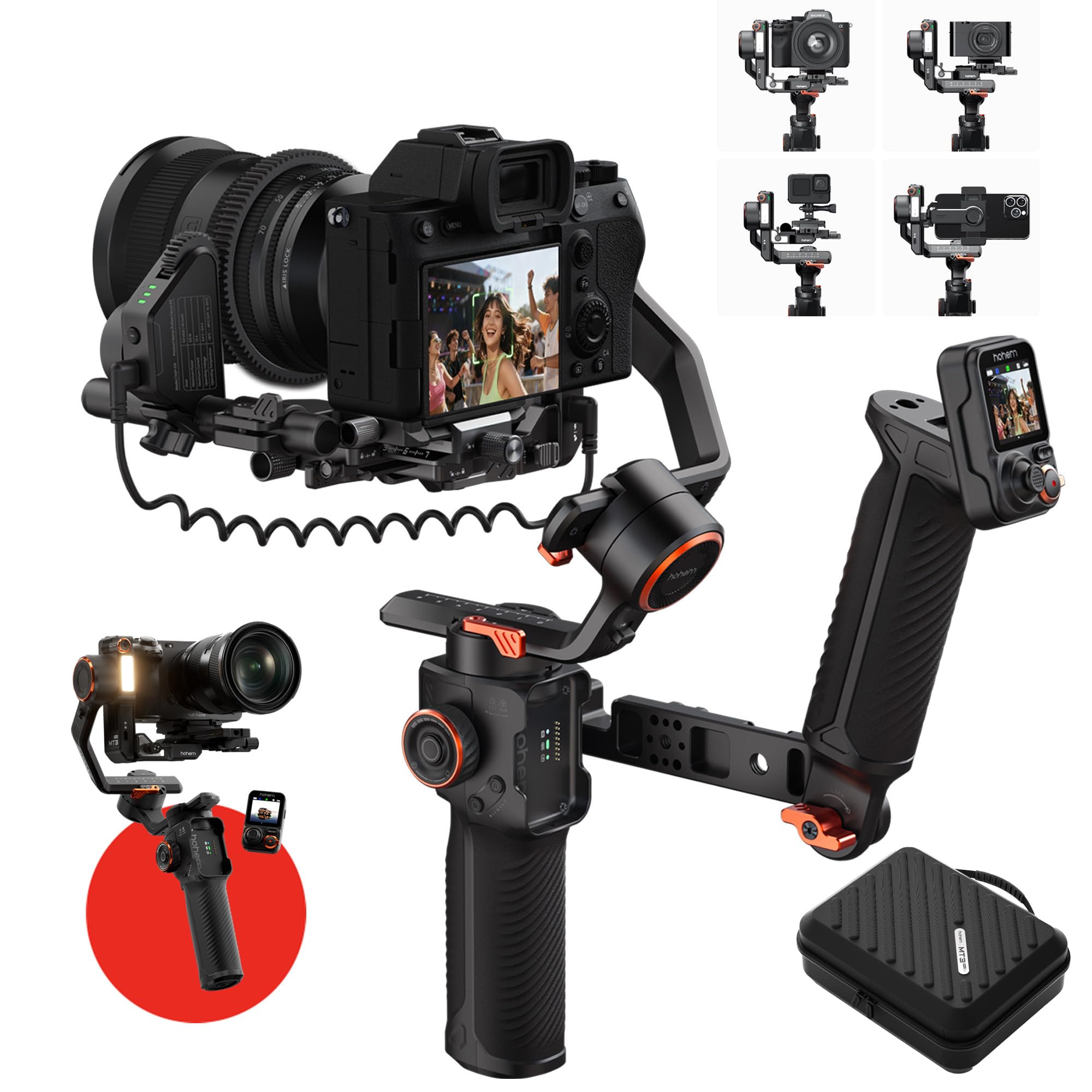 hohem iSteady MT3 Pro Kit Kamera-Gimbal-Stabilisator, mit AI-Tracker und abnehmbarer Live-Feed-Fernbedienung, bidirektionaler Drehgriff, Follow Focus, schnell vertikal, 2,5 kg Nutzlast für iPhone