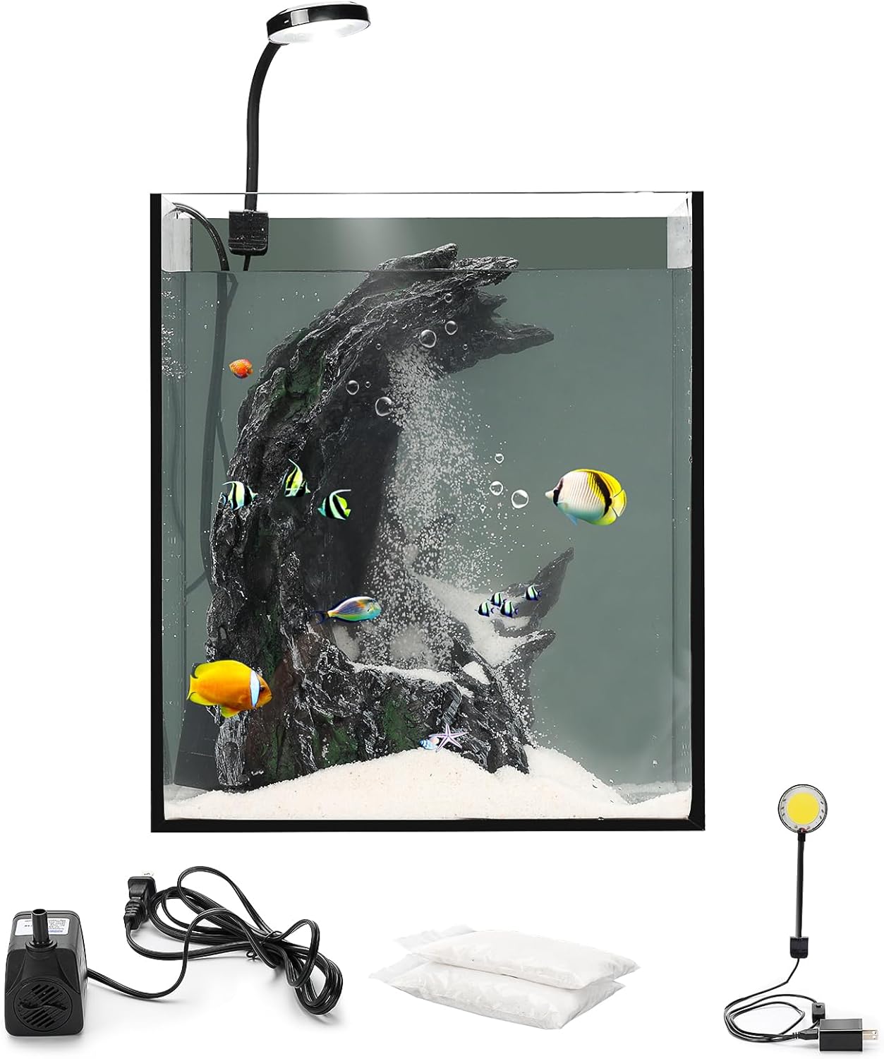 Sand Waterfall Aquarium Tank Kit - 3 Gallon Rimless Sand Falling Rock Fish Tank Bowl with Led Light, Zen Desktop Aquascape for Home Office Relaxation, Meditation & Mindfulness Décor
