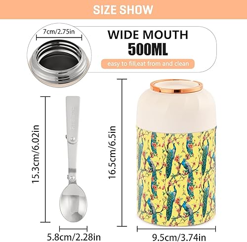 Miniatura 3 de Peacock Food Jar with Spoon Stainless Steel Vacuum Insulated Food Container 17 oz Food Thermos for Hot Food