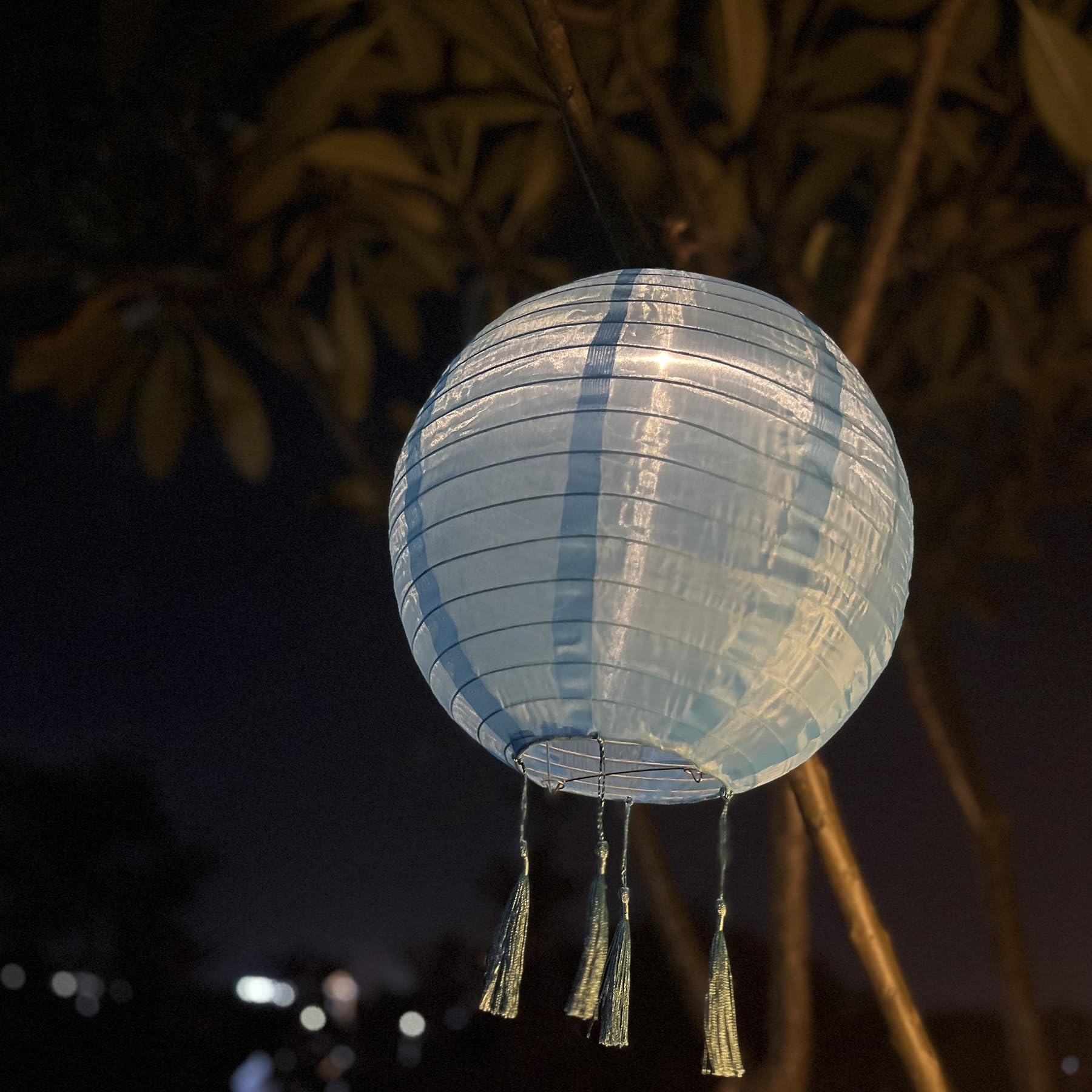 Latarnia solarna LED, wodoodporna, 3 szt., odporna na warunki atmosferyczne, 30 cm, do użytku na zewnątrz, do ogrodu, na Halloween, dekoracja na imprezę, jasnoniebieska