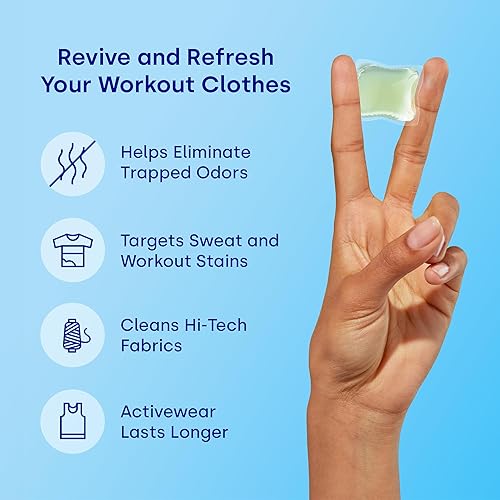 Miniatura 3 de Dropps Active Wash Detergente para ropa  Sin perfume, 24 cápsulas  Sport Wash combate las manchas y olores  Embalaje de bajo desperdicio  Funciona