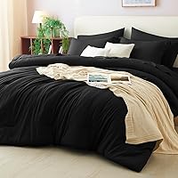 CozyLux Black Queen 7-Piece Comforter Set - All-Season Boho Bed in a Bag w/ Sheets, Shams, OEKO-TEX Certified Soft Microfiber