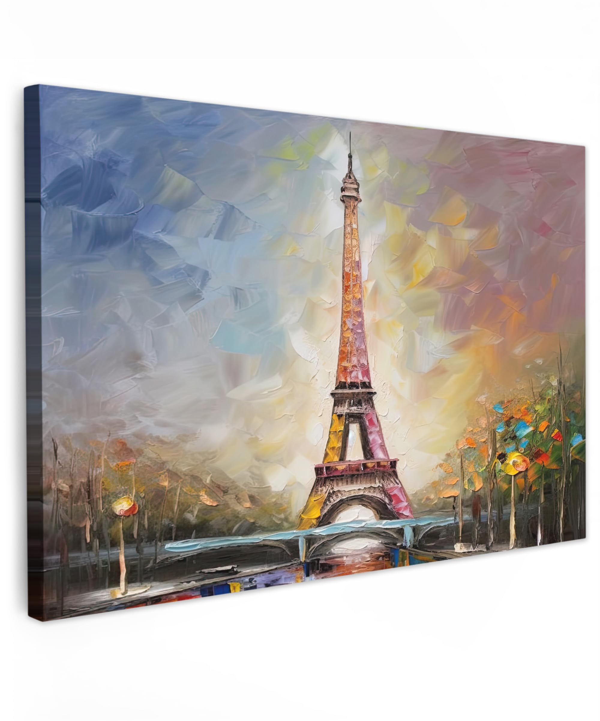 MuchoWow© Canvas Wall Art 12"x8" / 30x20 cm Decor Hanging Pictures for Living Room Canvus Artwork Deco Walls Eiffel Tower - Oil painting - Paris — image 1