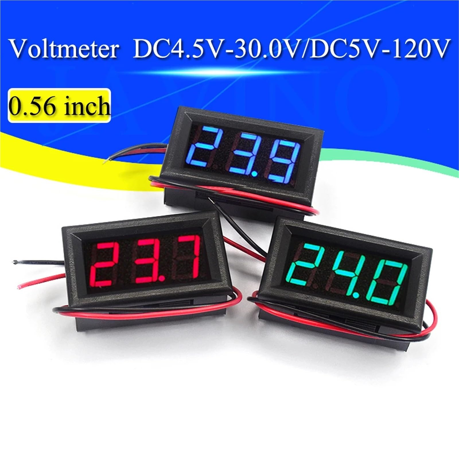 Voltímetro digital de CC de 4,5 V a 30 V, medidor de panel de voltaje for vehículos eléctricos, motocicletas y automóviles de 6 V y 12 V.(Blue,3-wire DC 0-30V,5 Pcs)