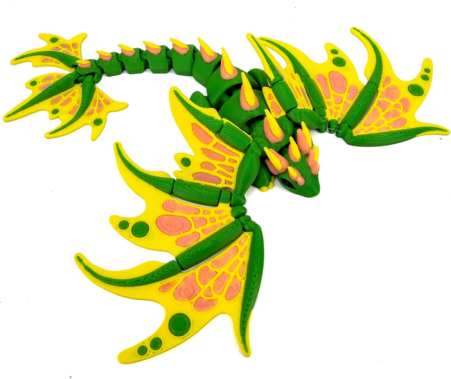 3D Printed Dragon with Movable Wings, 7" Flexible Articulated Dragon Figure - Bendable Fidget Toy for Stress Relief & Anxiety, Cool Desk Decor for Office Home (Pink)