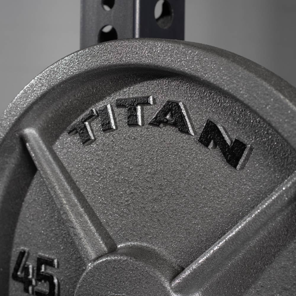 Titan Fitness 45 LB Cast Iron Olympic Plate, Sold Individually, Classic Weight Plate Design, Silver Hammer Finish