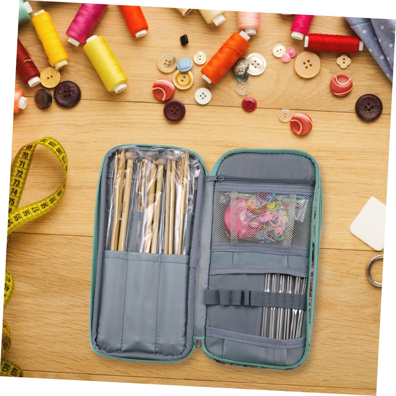CORHAD Große Häkelorganizer Tasche aus Strapazierfähigem Material mit Reißverschluss Häkelnadel und Garnaufbewahrung für Strickprojekte Geschenk für Häklerinnen