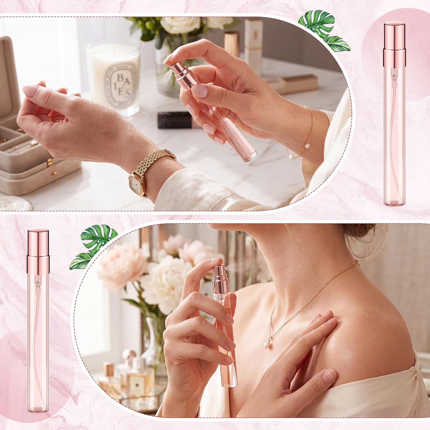 60 Pcs 10ml Mini Perfume Bottle, Fine Mist Atomizer, Pink, Rose Gold