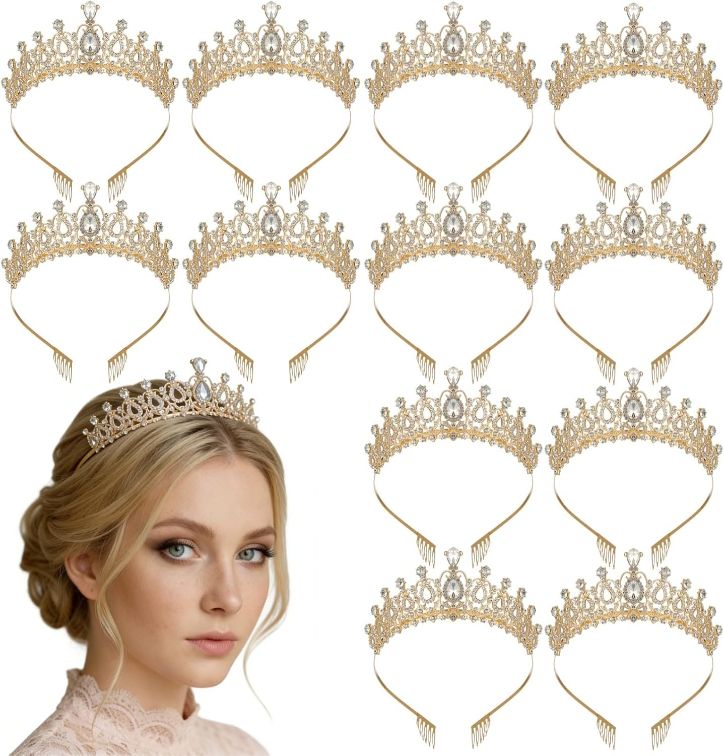 12 Pcs Crystal Tiara Headbands, Rhinestone Crowns