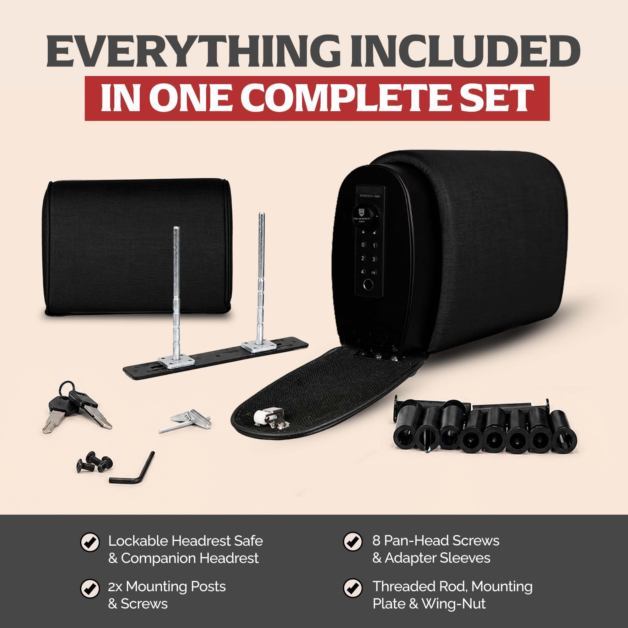 The HEADREST SAFE Removable Slide Bundle Headrest Safe - Passenger Seat
