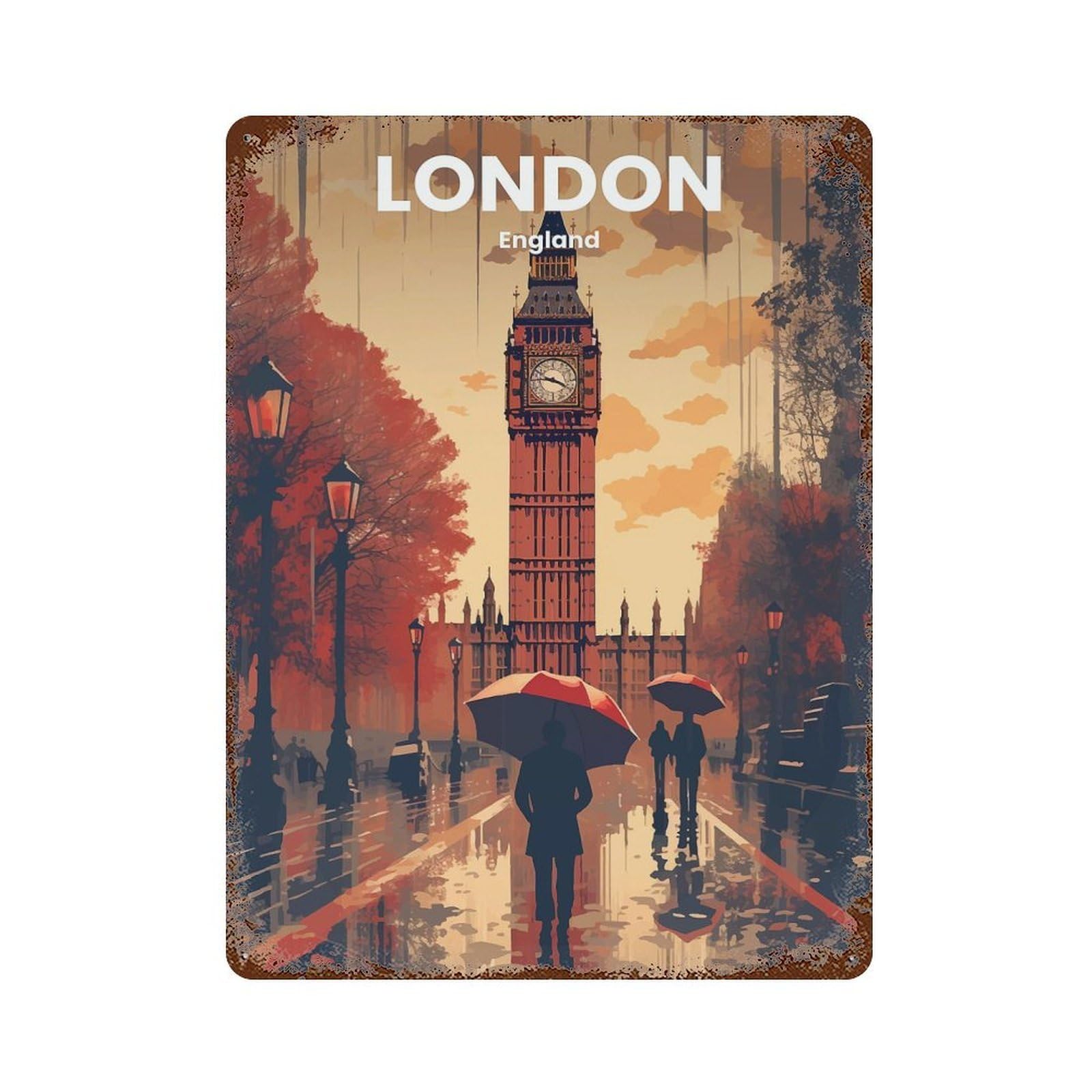 Weathered Tin Sign London 15.7"x11.8", Rustic Home Decor for Basement, Hobby Room And Garage Decor