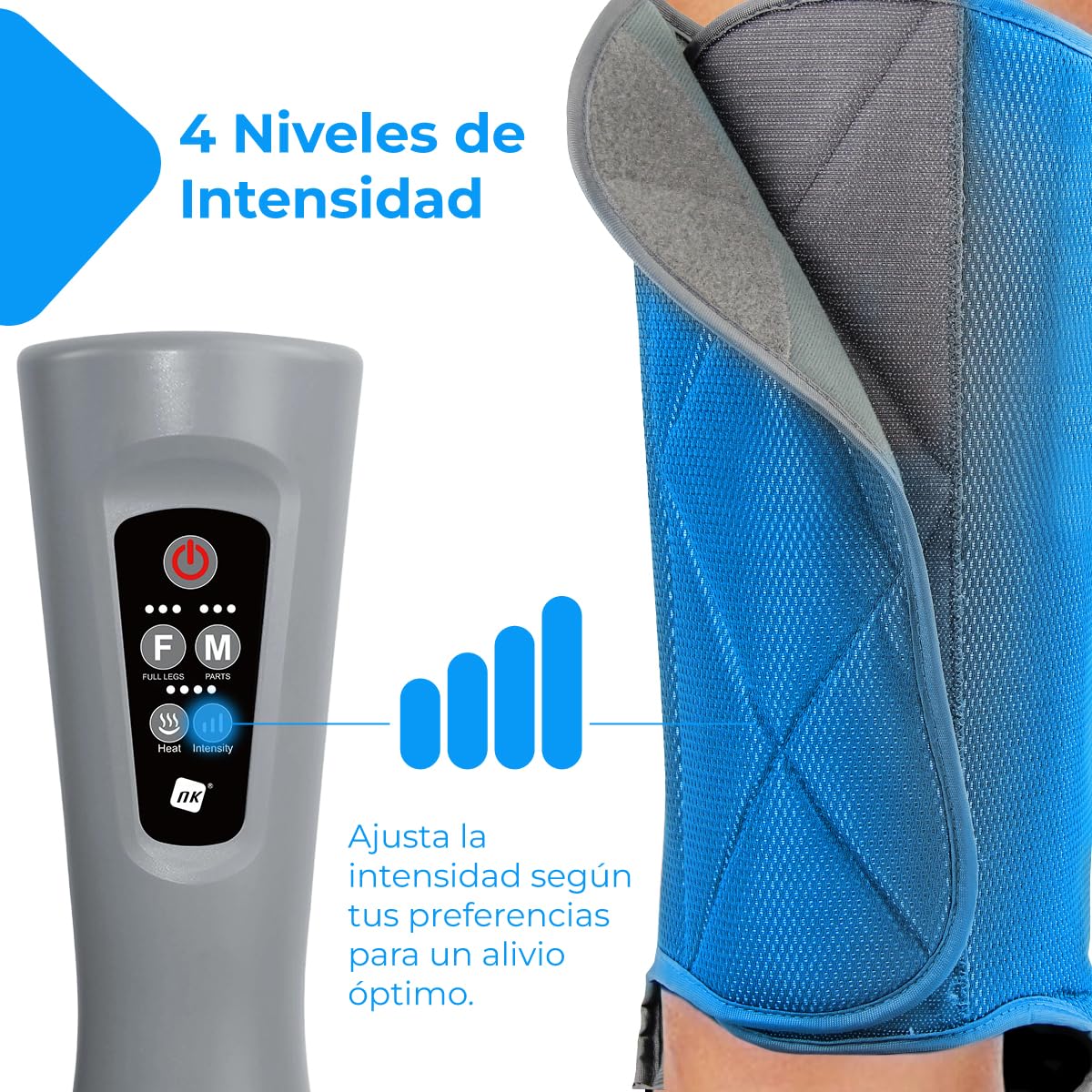 NK Masajeador de Piernas con 6 Modos de Masajes, Mando con 4 Niveles, Temporizador, Función Calor, Compresión de Aire para Relajación Muscular, Mejora la Circulación