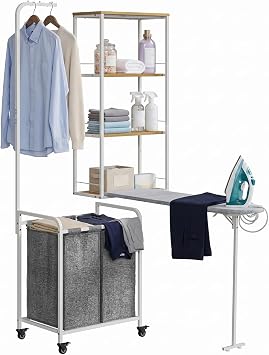 Laundry Sorter with Hanging Bar for Laundry Room, Foldable Ironing Board