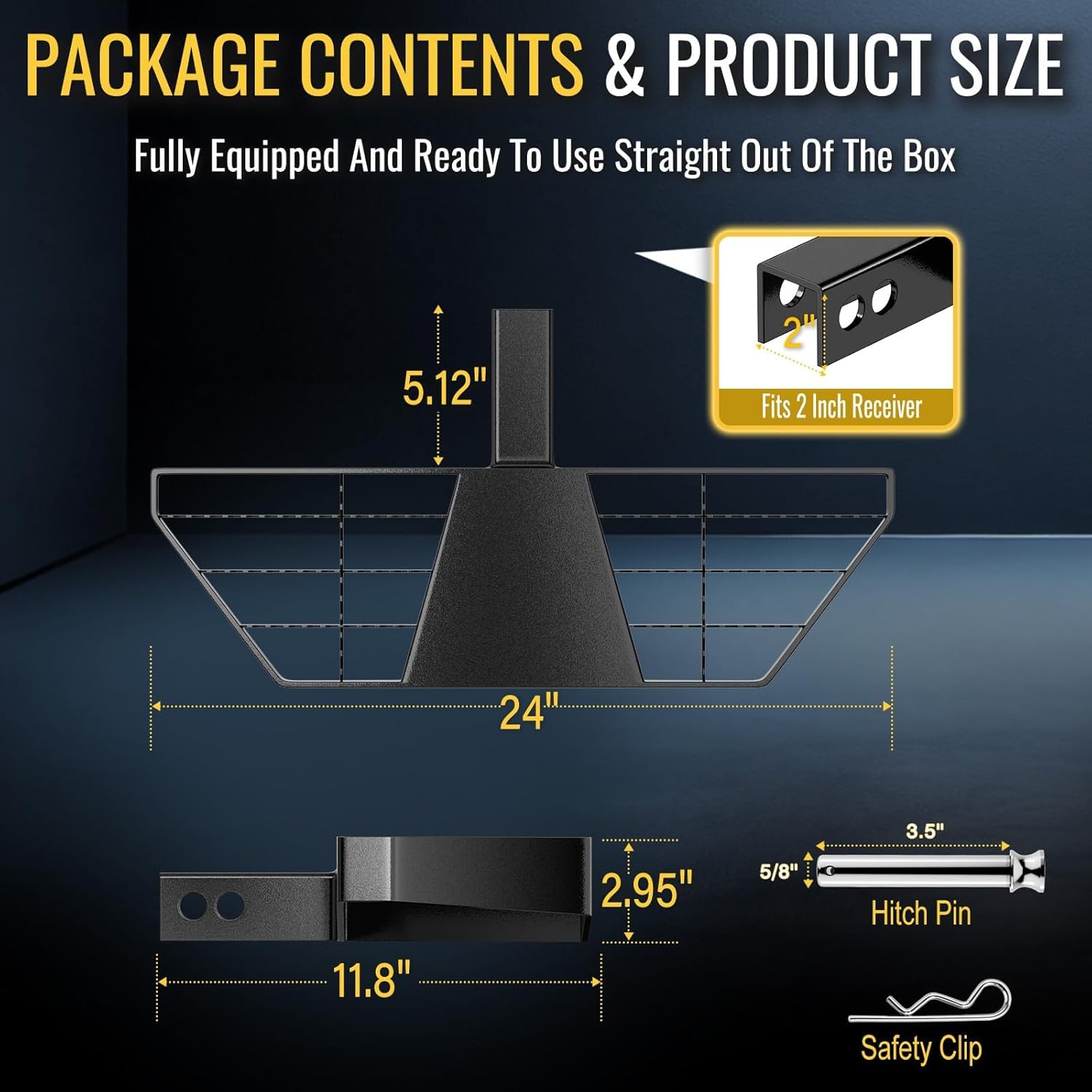 Trailer Hitch Step for 2" Receivers, 24" Rear Bumper Guard Protector with Anti-Slip, Heavy Duty Tow Hitch Step Bar Includes Pin & Clip, 500LBS Load Capacity Fits Pickup Truck Vans