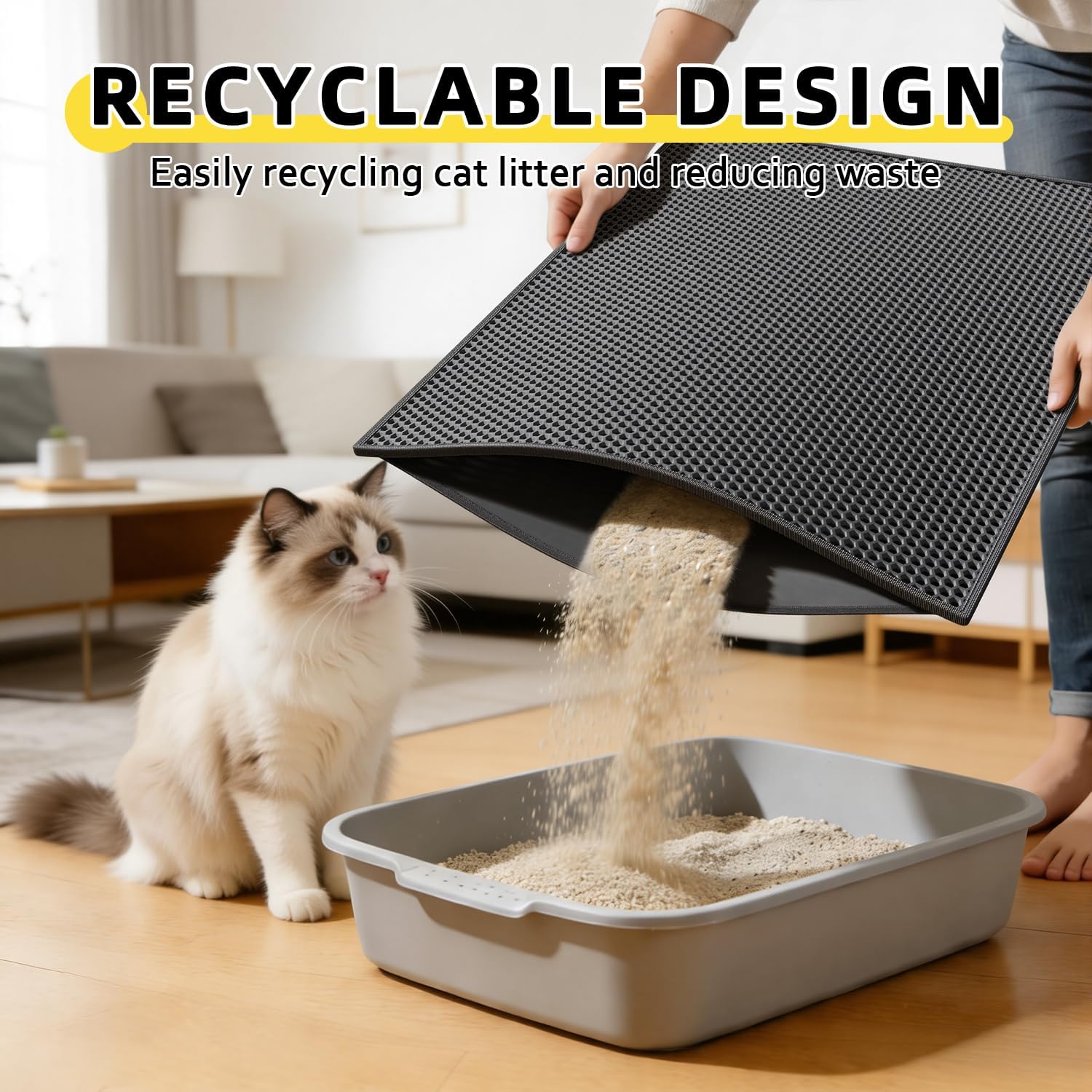 Cat Litter Mat, 30"X24" Large Double Layer Litter Trapping Mat, Waterproof/Urineproof, Easy to Clean Kitty Litter Mats for Floor, Scatter Control (Black-2Pack)