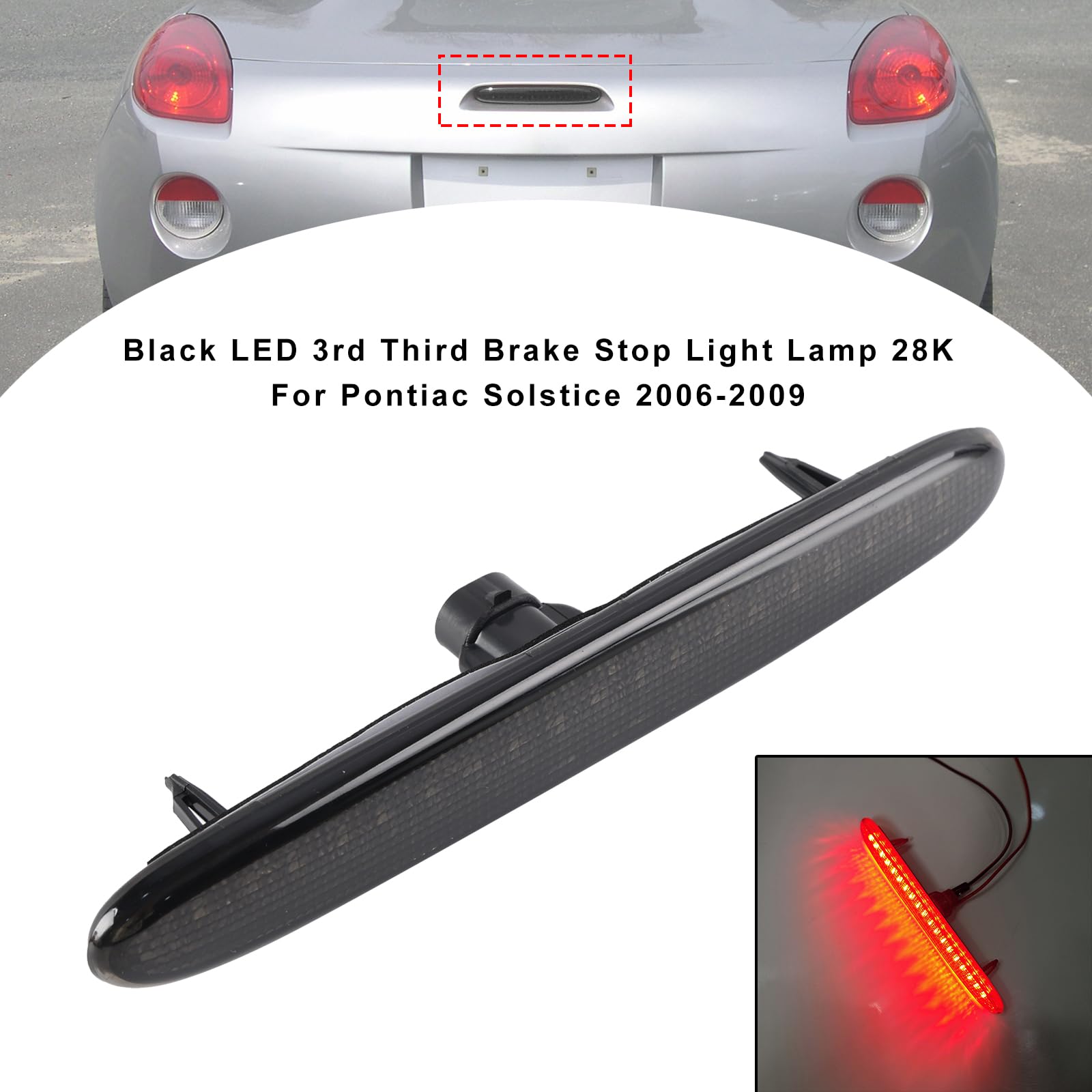 MAD HORNETS Black LED 3rd Third Brake Stop Light Lamp 28K for Pontiac Solstice 2006-2009