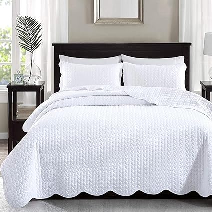 IR Imperial Rooms Twin Quilt Bedding Set Size (68” x 86”) + 1 Pillow Shams (20” x 26” + 2”) - 2 Pcs All Season Lightweight Reversible Microfiber Coverlet Embossed Quilt Bedspread (White)